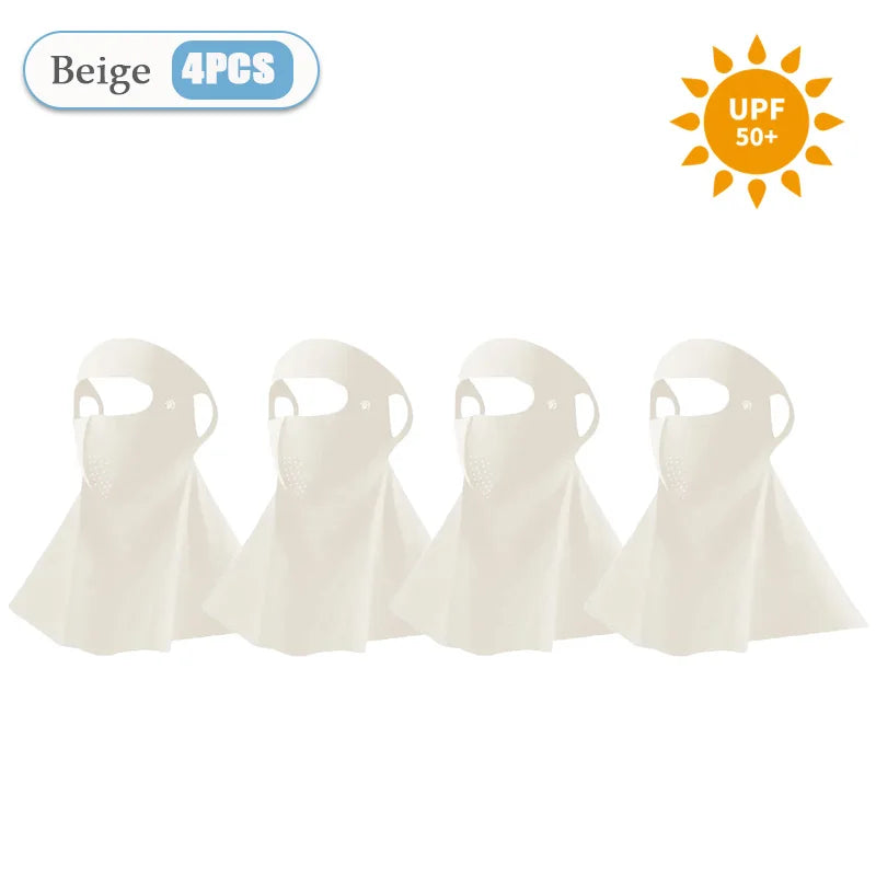 1-10PCS 3D Ice Silk Sun Face Mask Women UV Protection Cooling Breathable Dustproof Balaclava for Outdoor Sports Cycling Oasis Select Beige-4PCS