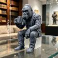Suit Gorilla Figurine Coffee Drinking Gorilla Statue 3D Printed Sitting Posture Bookshelf Edge Ornament Creative Desk Decor Gift Oasis Select Coffee gorilla grey