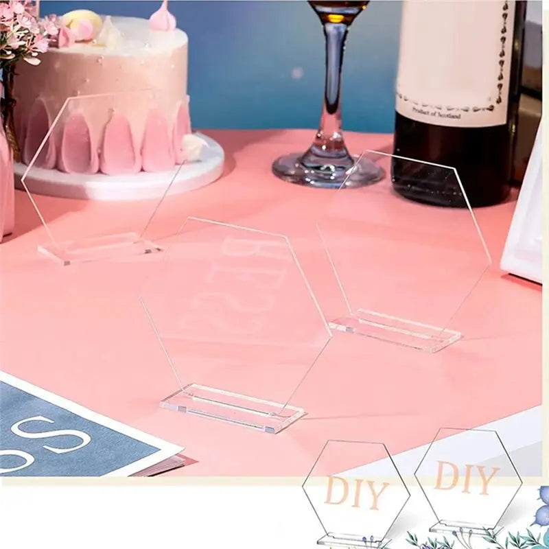 LIKE WISH 18 PCS DIY Clear Table Name Cards Numbers Hexagon Table With Holder Sublimation For Party Decoration Oasis Select