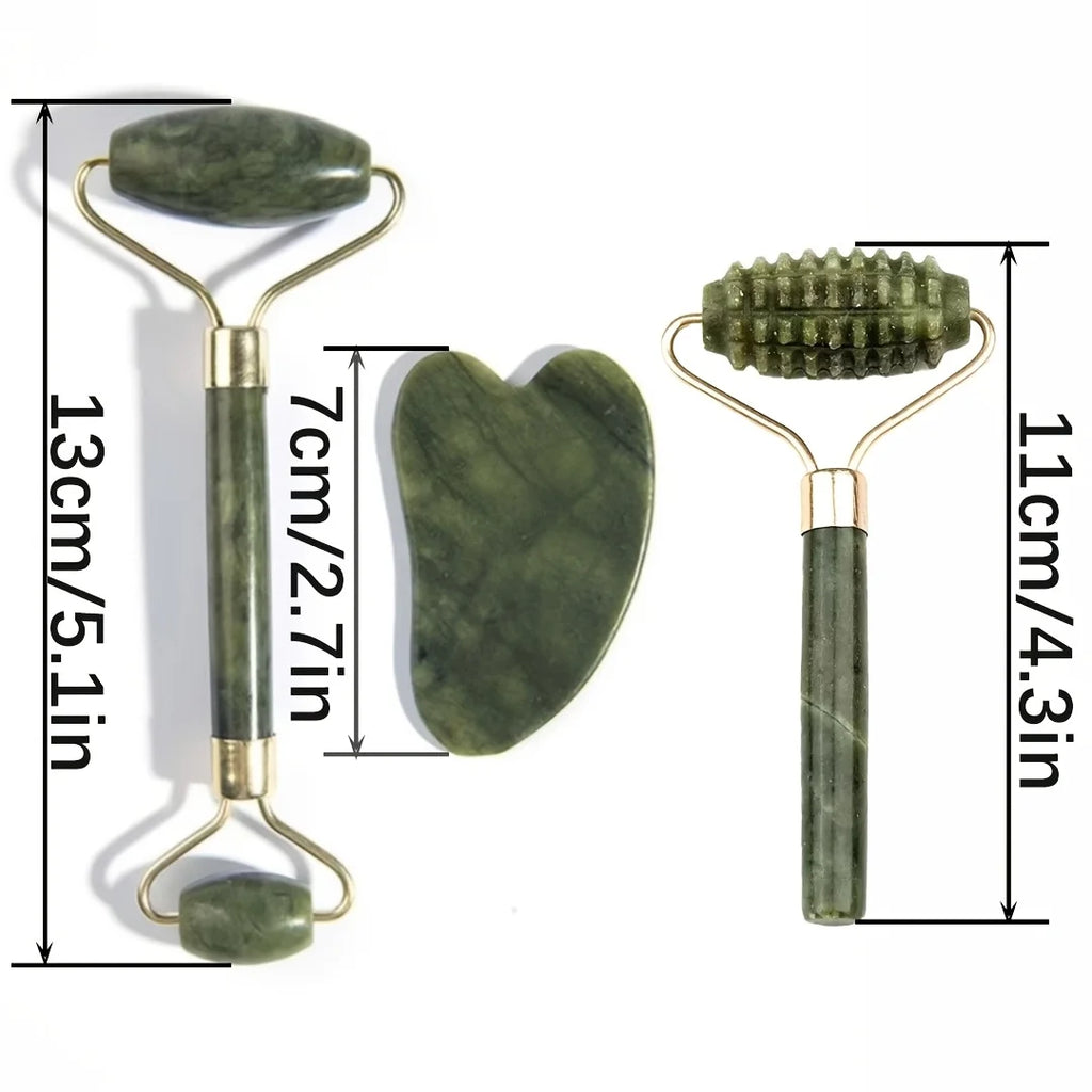 A Set of Jade Massage Tools with Double Headed Rollers To Promote The Absorption of Skincare Products and Unblock Meridians Oasis Select
