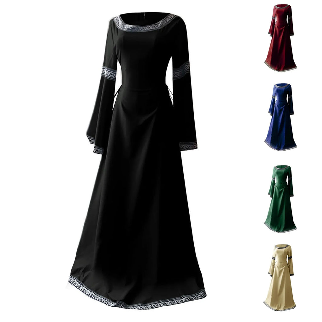 Women's Medieval Renaissance Trumpet Sleeve Lace Maxi Gown Renaissance Costume Dress Oasis Select