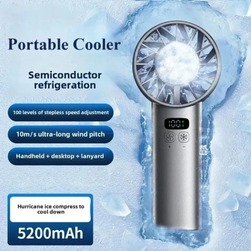 Portable LED Digital Display Travel Camping Outdoor Mini Ice compress High-Speed Cooling Fan Handheld Fans USB Rechargeable fan Oasis Select