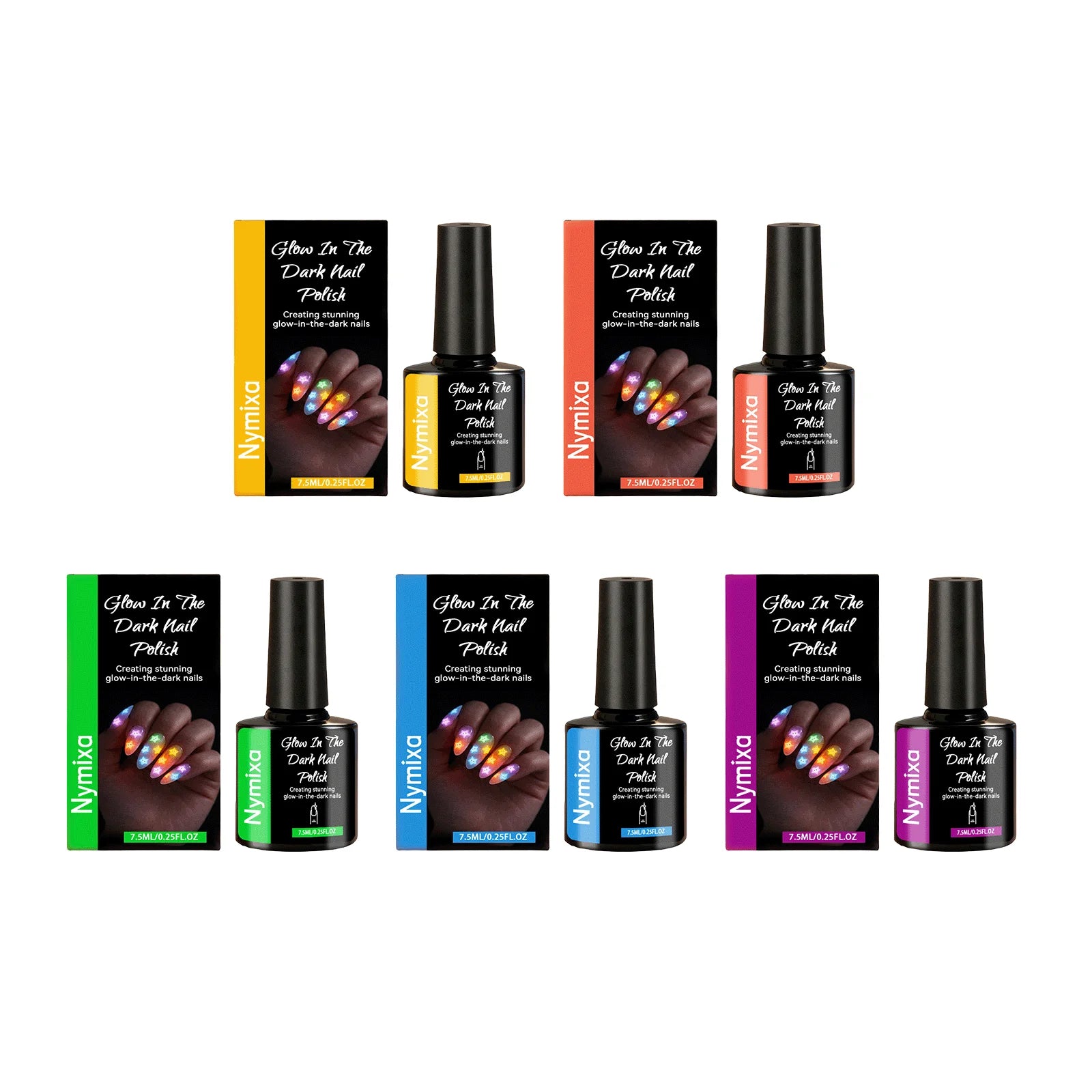 Nymixa Glow in the Dark Fluorescent Nail Polish – 5 Neon Colors Nail Polish Set Oasis Select 5 color series