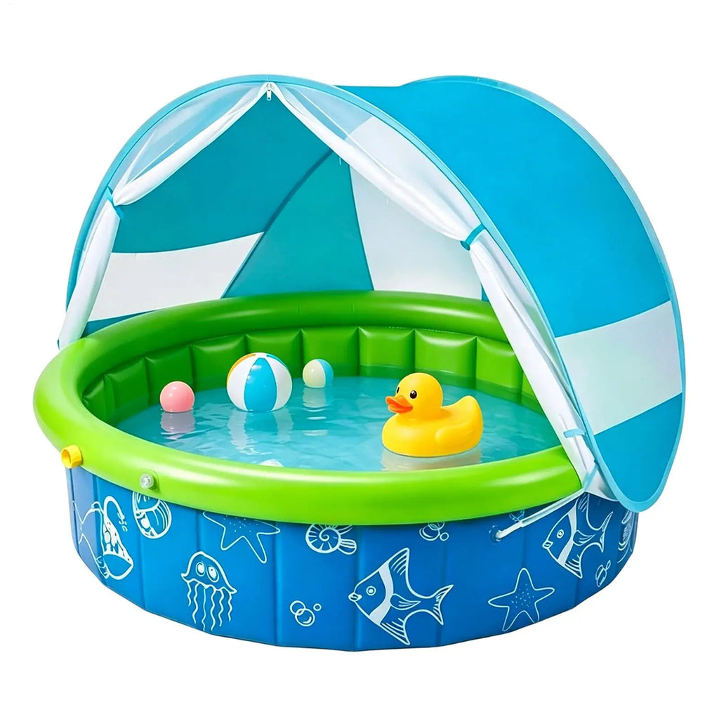 Outdoor Kids Pool Sun Protection Spacious Foldable Kids Swim Pool With Canopy for Summer Boys Preschoolers Children Students Oasis Select
