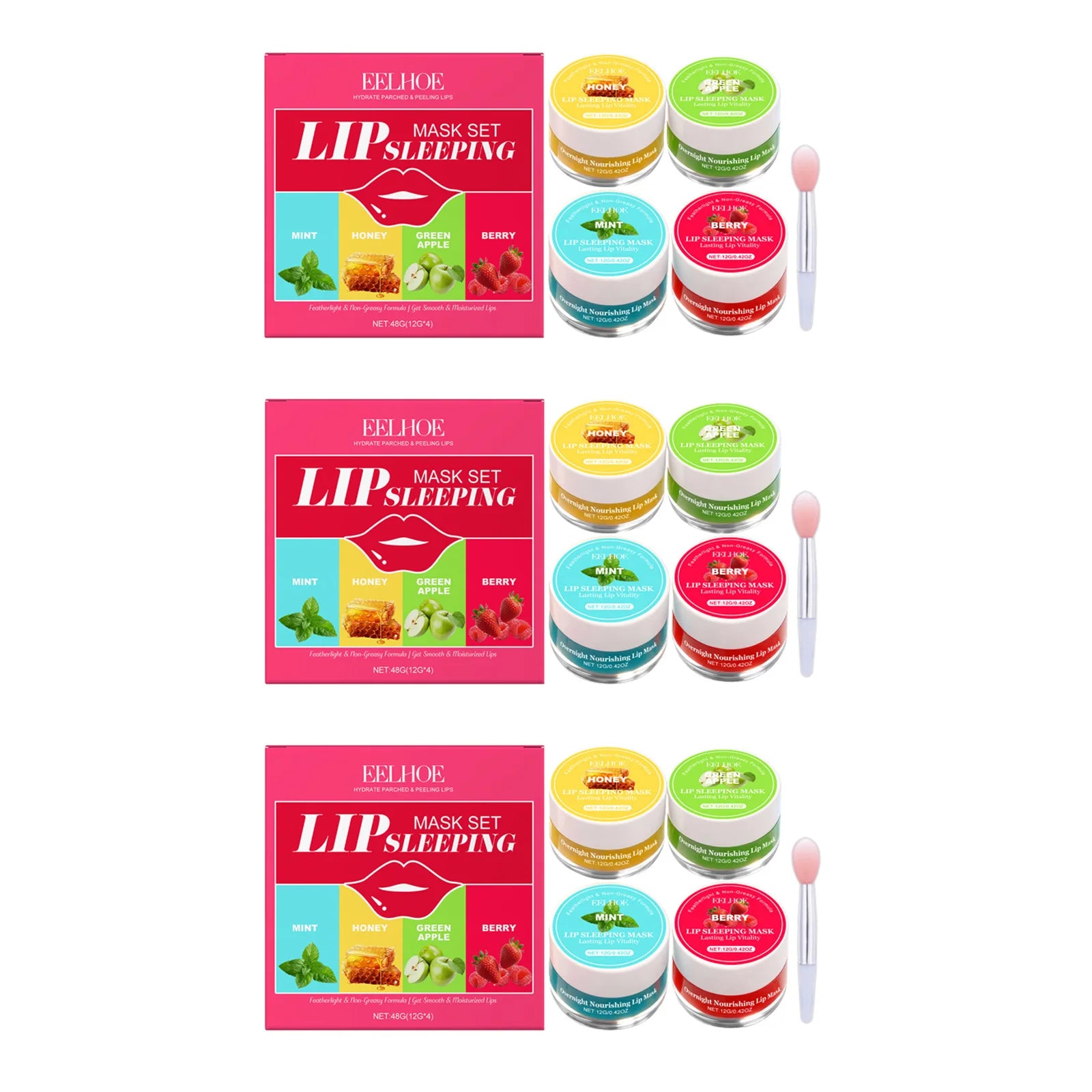 EELHOE Lip Sleeping Mask Set – 4 Flavors, Hydrate & Repair Lip Sleeping Mask Set Oasis Select 3sets boxed