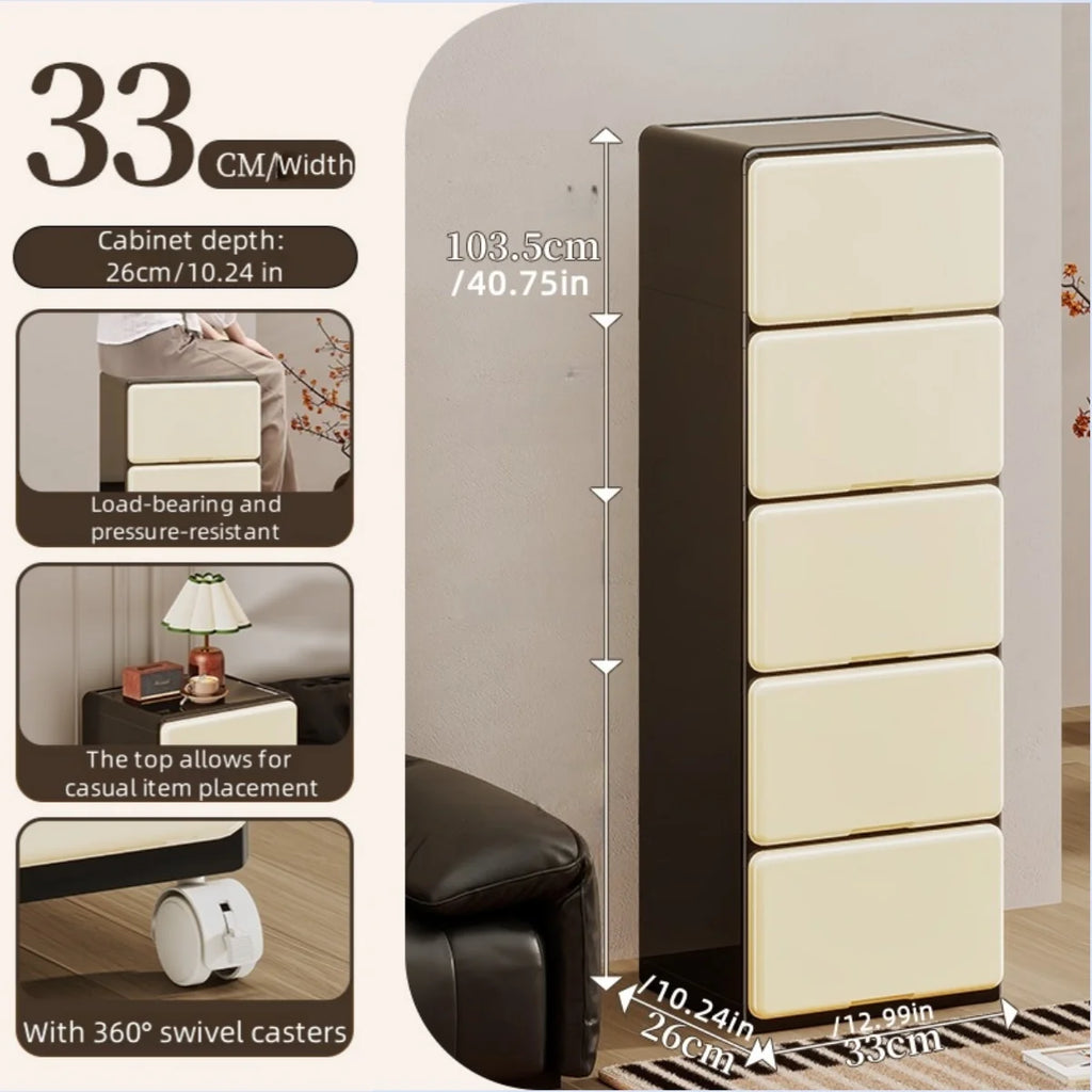 Floor Standing Drawer Storage Cabinet with Wheels - Multi-Sized Large Capacity Organizer for Living Room Office Bedroom Study Oasis Select 5 Layers