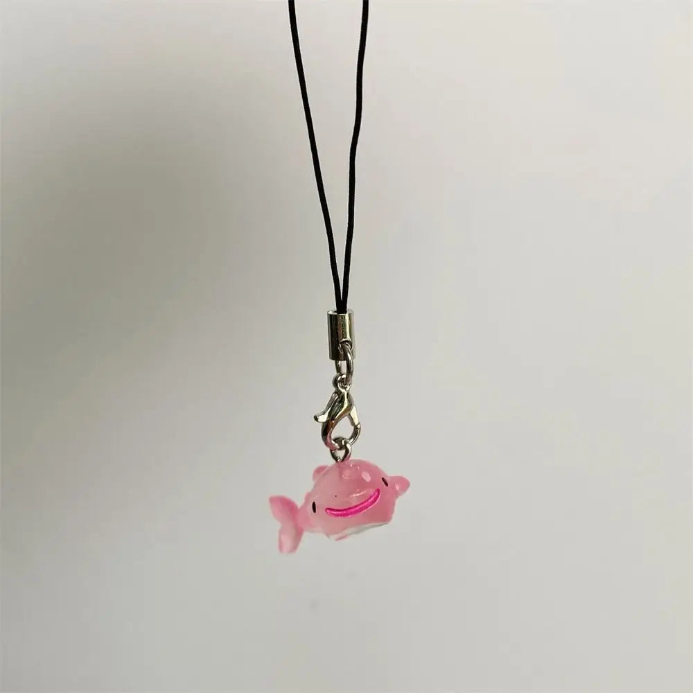 Jelly Sea Creature Phone Charms Blue Shark Sea Hare Black Whale Pink Axolotl Fish Phone Chain Cute Accessories Lanyard Keychain Oasis Select Pink whale
