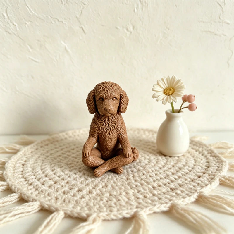 Poodle Dog Yoga Figurine Meditating Teddy Statue 3D Printing Calming Zen Ornament Decor for Pets Lovers & Meditation Yoga Spaces Oasis Select