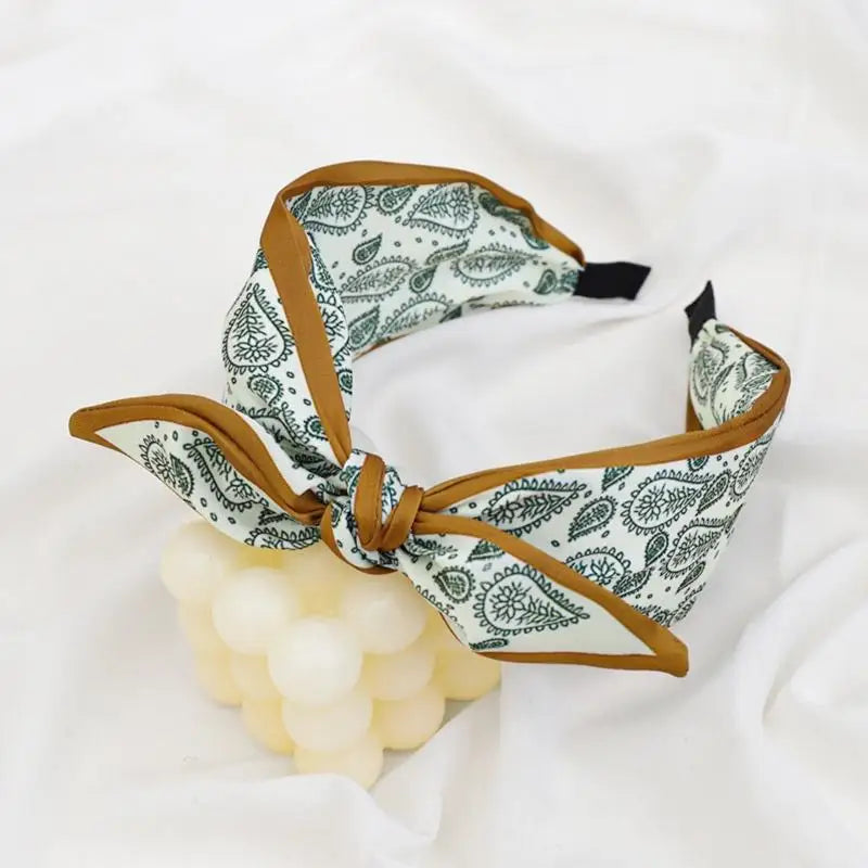 Floral Paisley Bohemian Rabbit Ear Headband | Stretchy Bohemian Headband Oasis Select Green