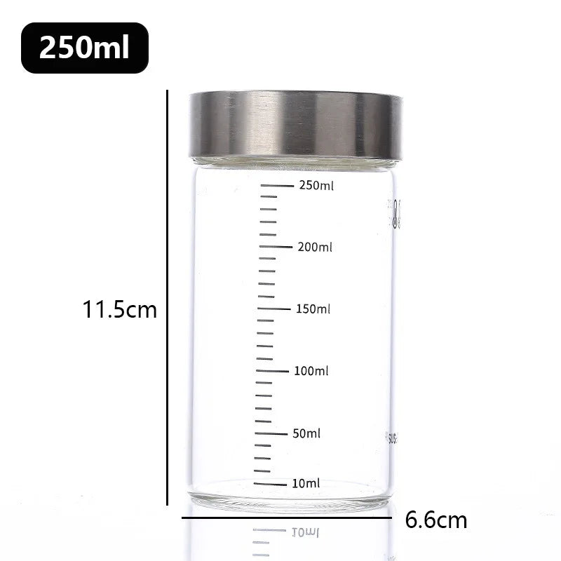 100-500ml Glass Storage Cup Portable Seal Thickening High Borosilicate Thermostability Liquid Storage Cup Scale Sealed Jar Oasis Select 250ml