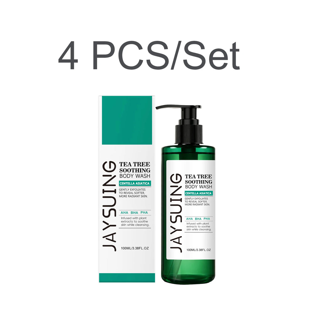 Tea Tree Shower Gel Exfoliating Control Oil Hydrate Lasting Aroma Refreshing Rich Foam Body Wash Soothing Moisturize Bath Lotion Oasis Select 4 PCS