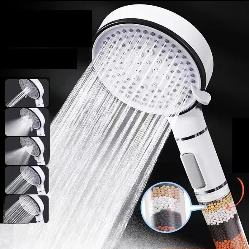 New 5 Modes Shower Head Handheld Powerful Flow with Beads Filter Pressure Boost Water Saving Shower Head Oasis Select