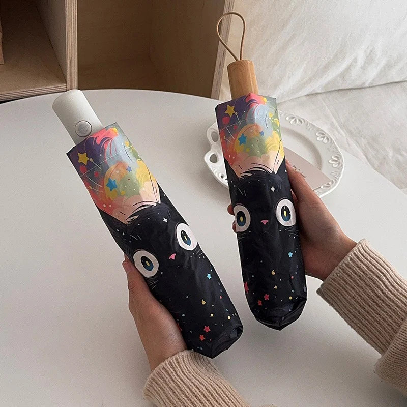 Cute Star Kitten Sunscreen Umbrella Women's Weather Umbrella UV Resistant Sun Umbrella Automatic Portable Folding Umbrella Oasis Select