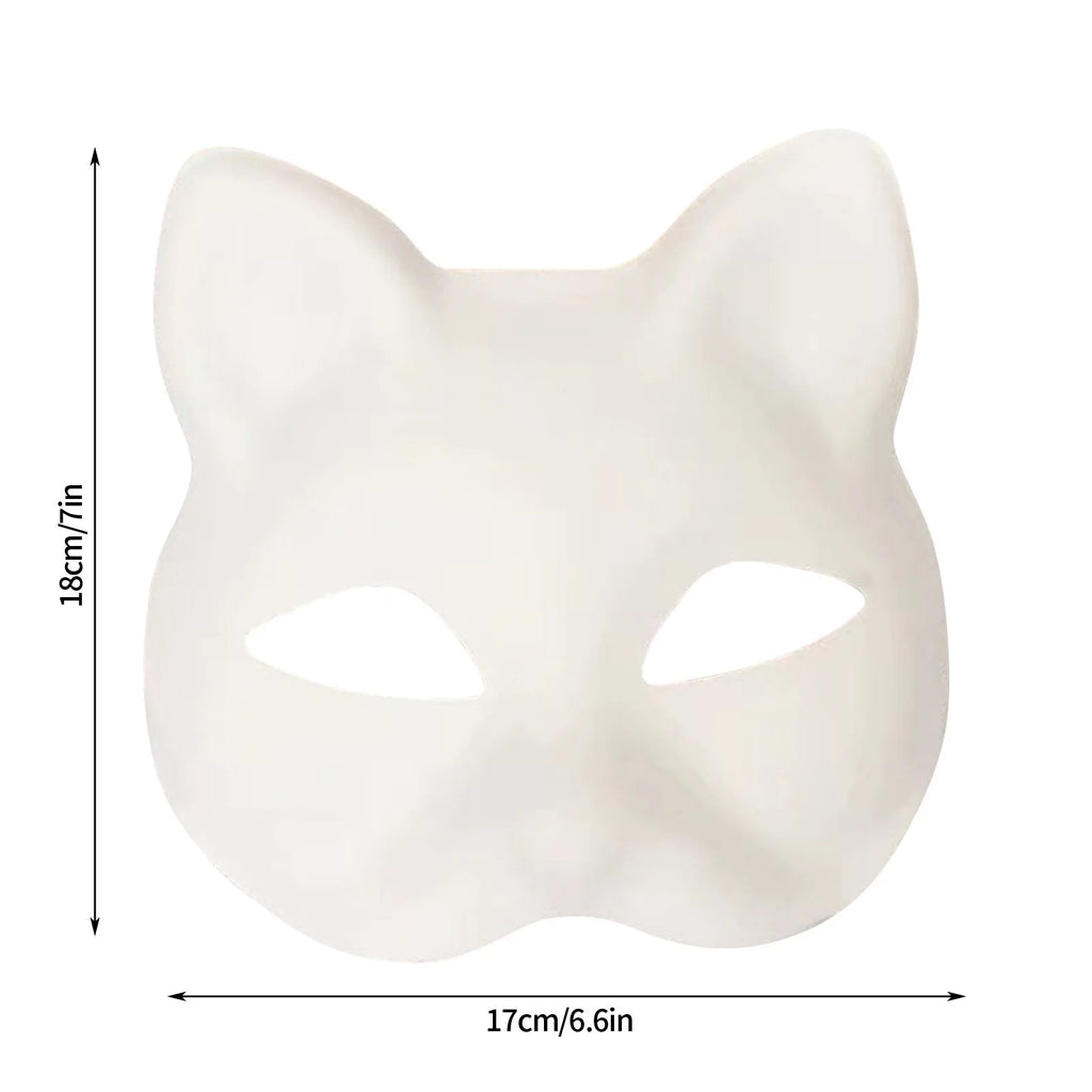 5/10pcs Paper Blank White Mask Halloween Cosplay Cat Fox DIY Paintable Half Face Mask Animal Costume Party Decorate Craft Prop Oasis Select