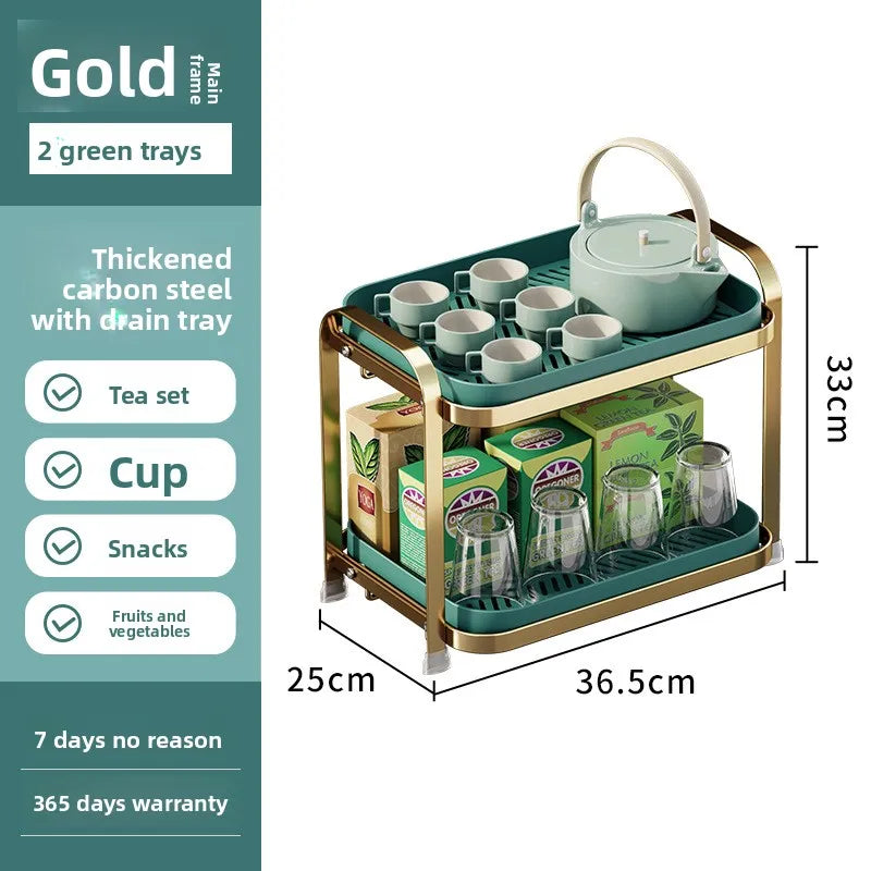 Multifunctional living room drain cup holder, desktop dust-proof storage rack, double-layer drying cup with water tray Oasis Select Gold green TP