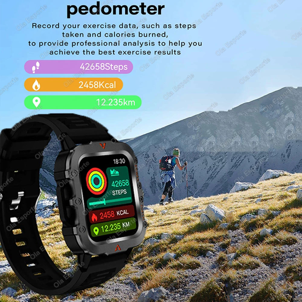 Men's Military Outdoor Smartwatch | Bluetooth Call & LED Flashlight