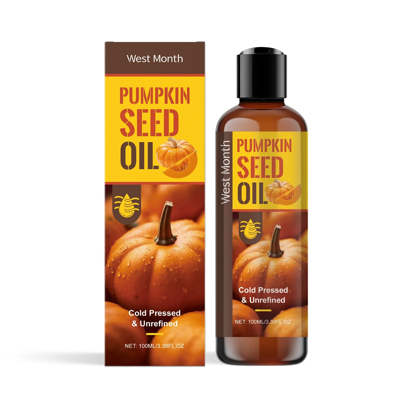 Pumpkin Seed Oil for Body & Hair Deep Moisturizing Nourishing Dry Skin Natural Hydrating Tightening Lifting Brightening Body Oil Oasis Select 100ml boxed
