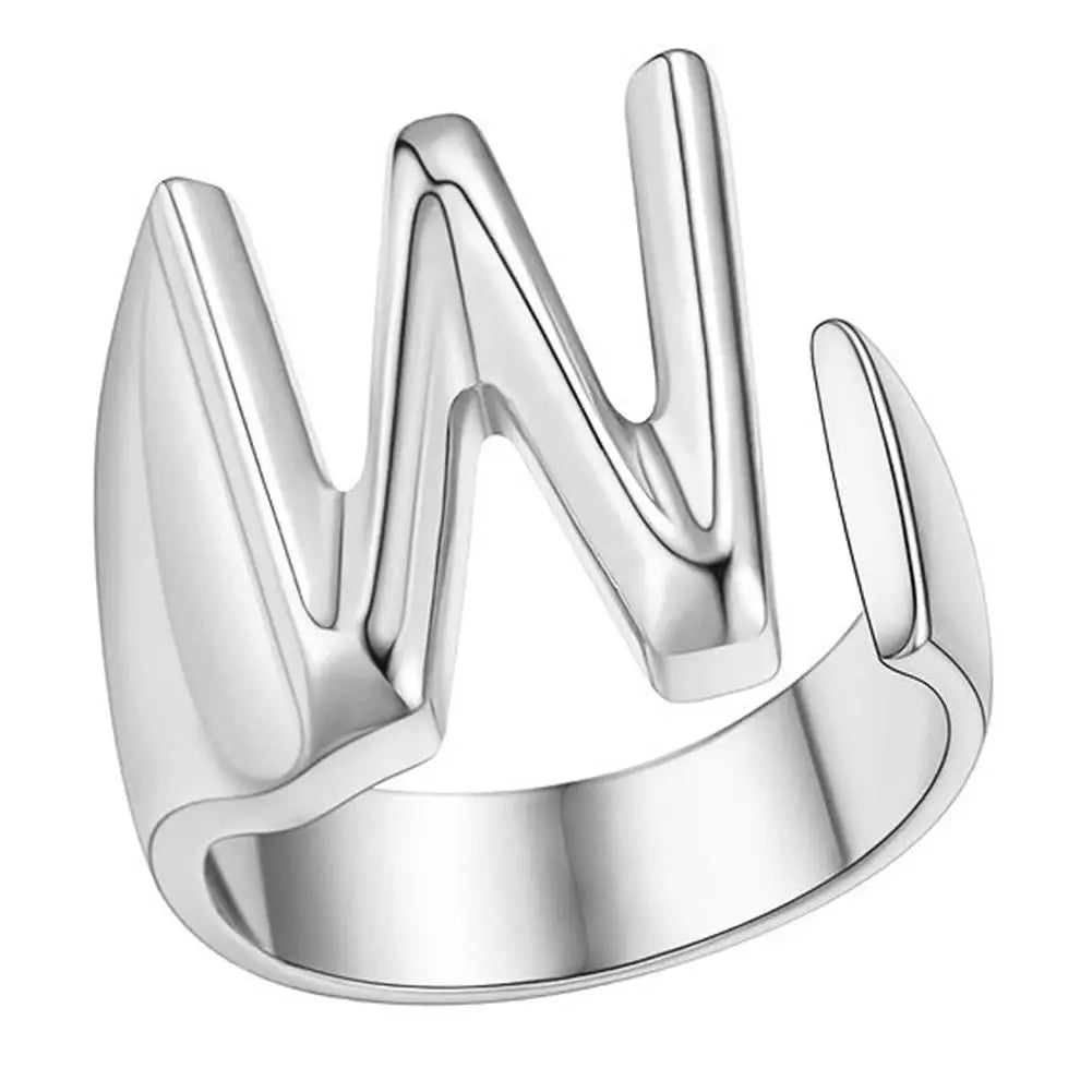 A-Z Initial Letter Ring – Adjustable Silver Open Ring for Women