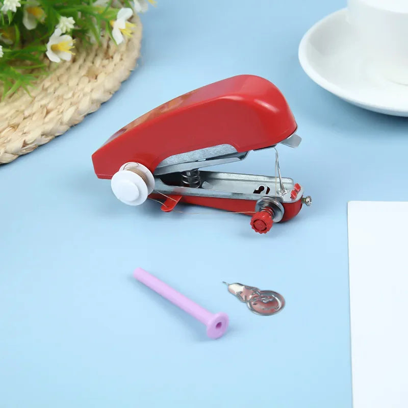 Home Handheld Sewing Machine Portable Outdoor Travel Clothes Fabrics DIY Stitching Sewing Tool Mini Manual Stitch Needlework Mac Oasis Select Red