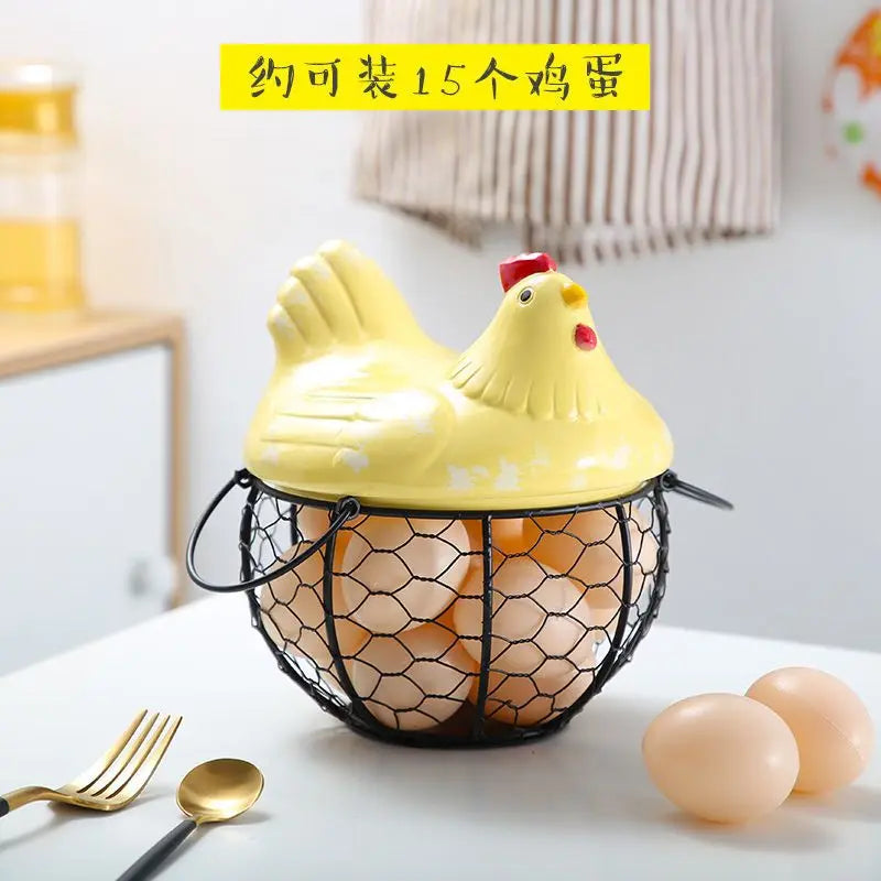 Ceramic Egg Baskets Fruit Baskets Sundries Blue Ceramic Kitchen Shelves Creative Storage Iron Woven Baskets Ironwork Storage Oasis Select S yellow