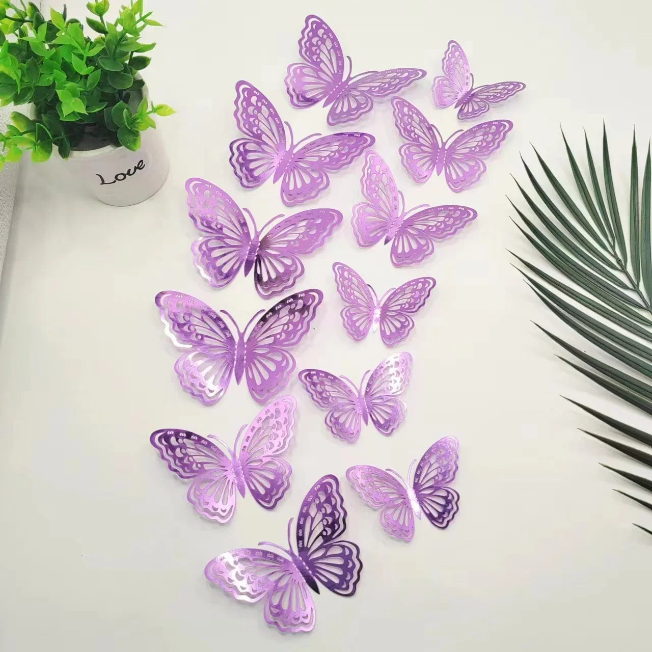 12Pcs 3D Hollow Butterfly Wall Decal Mirror Wall Stickers For Kids Room Home Wall Decoration Fridge Sticker Wedding Party Oasis Select PL 120x100x80mm