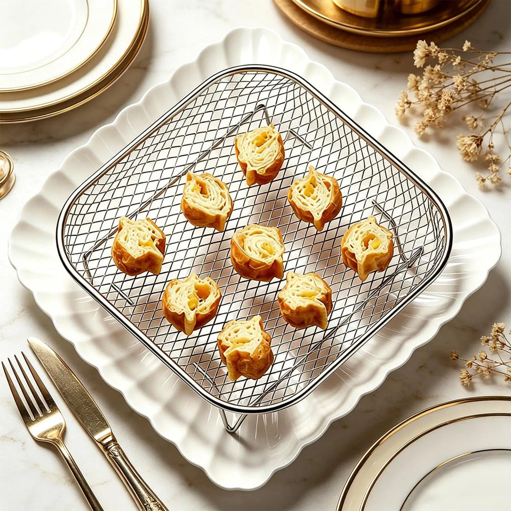 Air Fryer Rack Square Non-Reversing Square Stackable Food Grade Air Fryer Mesh Basket for Oven Microwave Steamer Home Kitchen Oasis Select