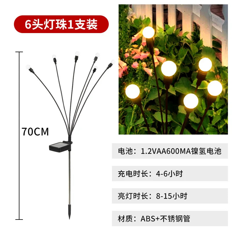 LED Waterproof Solar Firefly Light for Garden and Courtyard Ground Insertion Path Decoration Garden Decoration Oasis Select 6 heads warm light