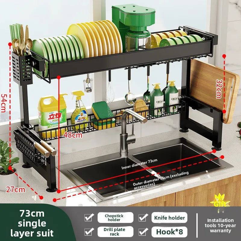 Multifunctional Kitchen Sink Shelf Dish Rack Drain Rack Countertop Dish Rack Drain Sink Rack Oasis Select 73CM-Full Set D
