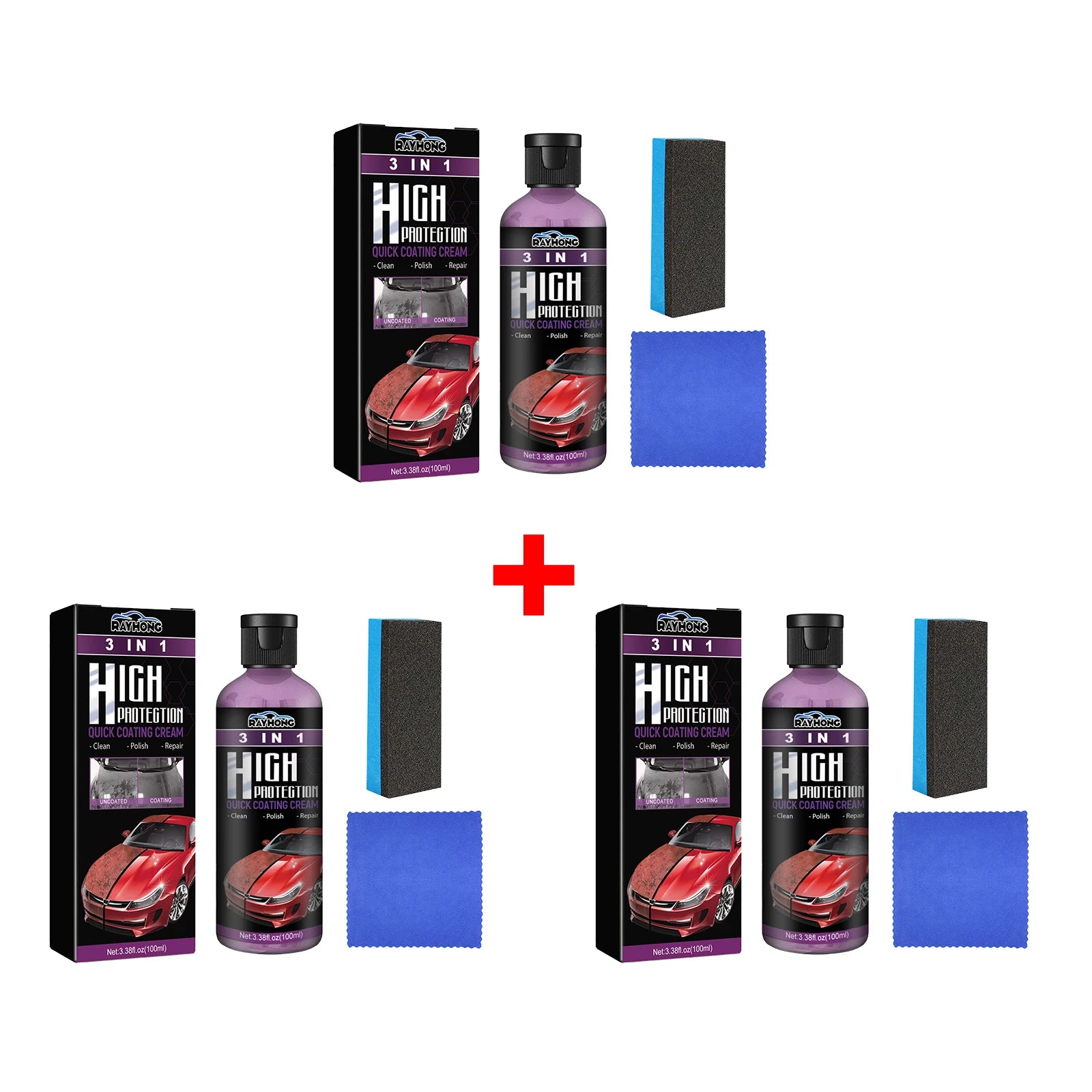 3 in 1 Car Coating Paste Scratch Removal Restores Glossy Car Clean Polish for Light Scratch Oxidation Dirt Auto Surface Care Oasis Select 3pcs