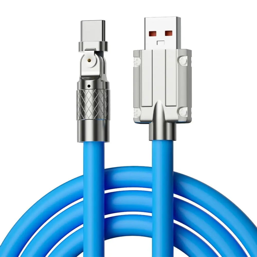 66W Fast Charging Cable 180 Degree Elbow Rotation USB A to USB Type C Cable Zinc Alloy Liquid Silicone Data Cable with Light Oasis Select blue-Type c 1m