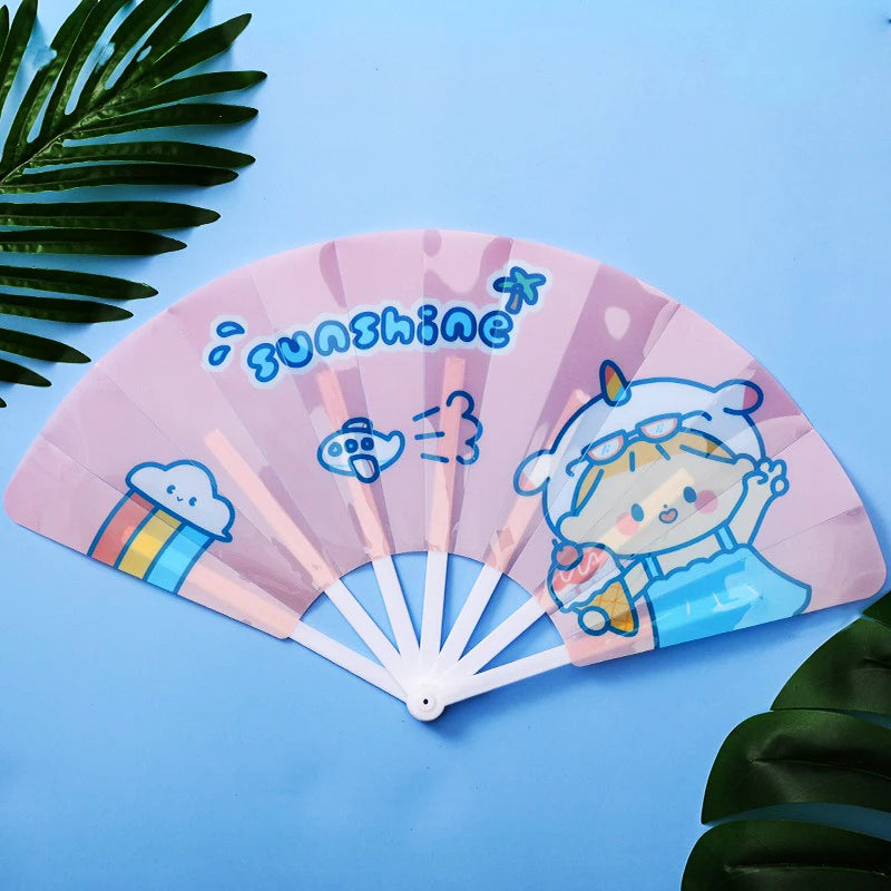 Cartoon Hand Crank Cool Fan Creative Summer Small Fresh Cute Portable Folding Fan PP Plastic Folding Fan for Student Children Oasis Select style C