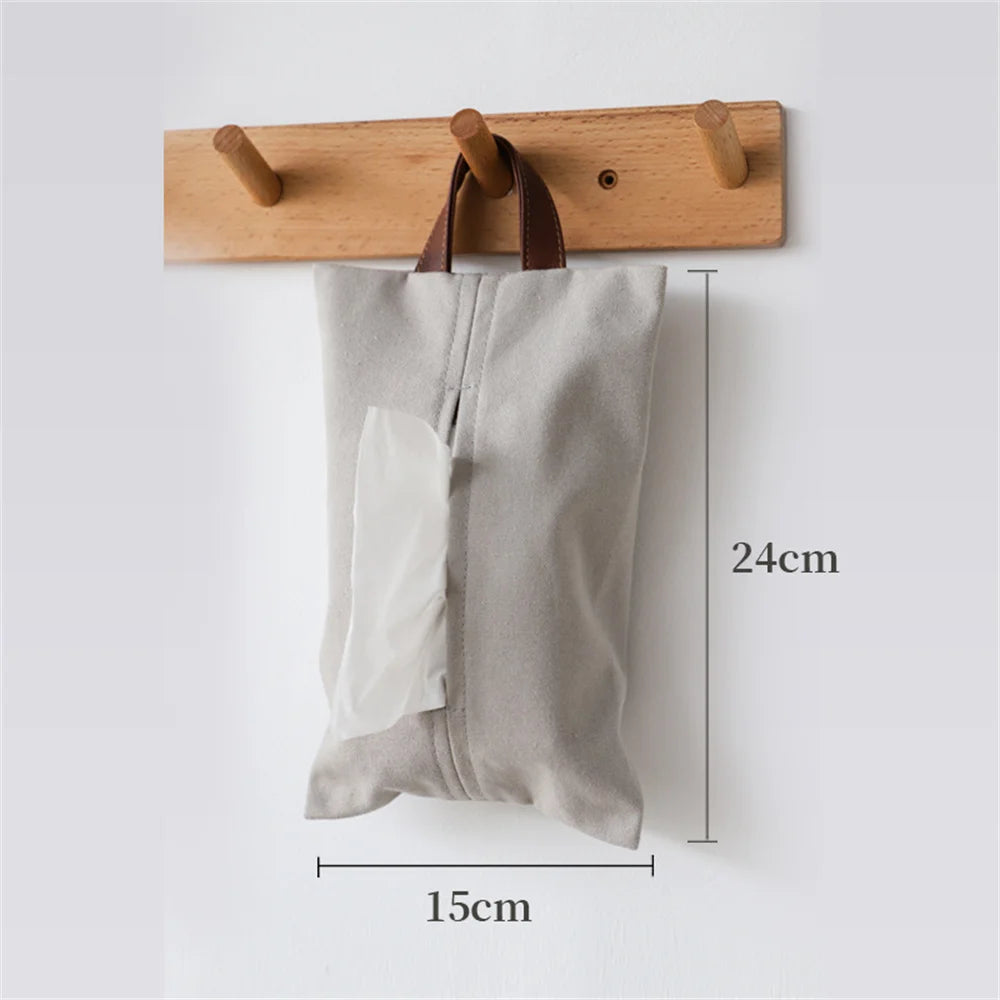 Japanese Style Hanging Napkin Holder Cover Cosmetic Box Case Canvas Cloth Tissue Box Pouch Organizer Home Office Car Accessories Oasis Select Light grey