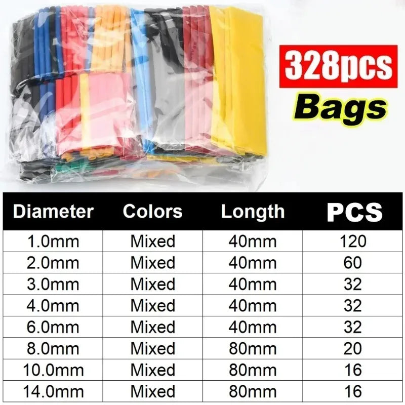 Et Polyolefin Shrinking Assorted Heat Shrink Tube Wire Cable Insulated Sleeving Tubing Set Shrinking Heat Shrinkable Tubing Oasis Select 328pcs (bags)