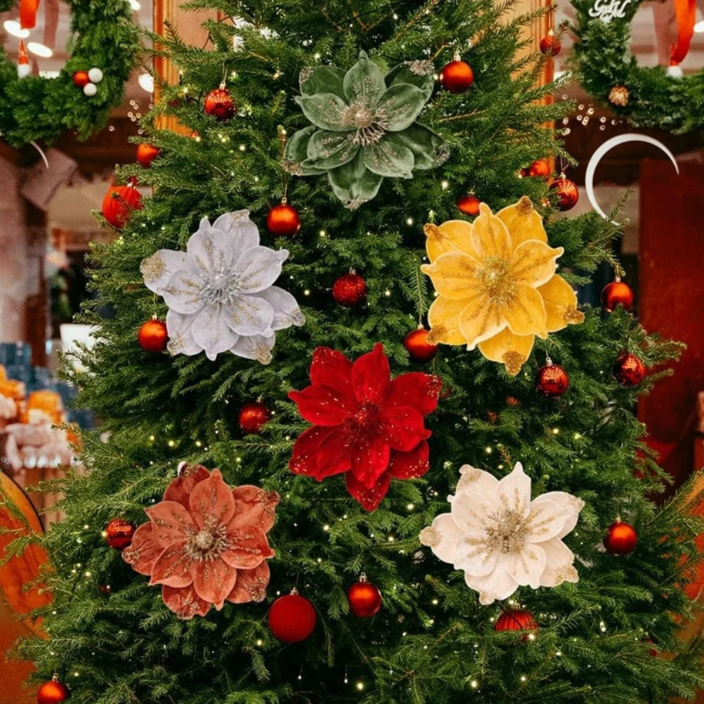 26cm Glitter Poinsettia Artificial Christmas Flower | DIY Decor