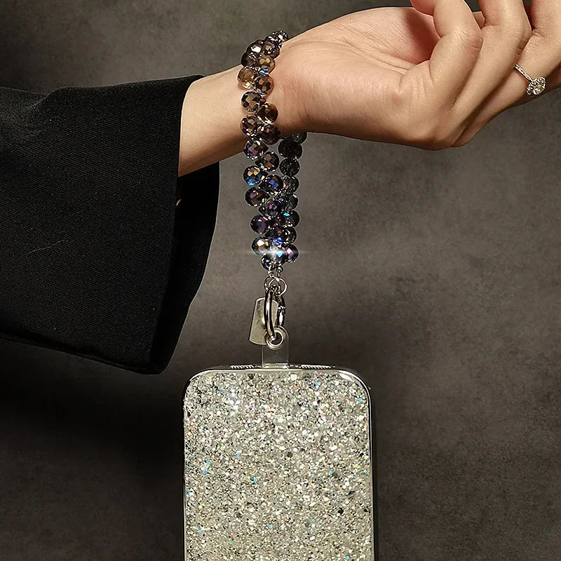 Luxury Sparkling Diamond Crystal Bead Wrist Strap Portable Chain Short Hanging Phone Charm Clip For Universal Use On Phone Cases Oasis Select