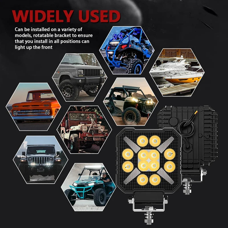 WISH 4 Inch Car Square LED Work Light Strobe Headlight White Yellow Offroad Driving Light Spotlight For Truck Cars Suv Boat Oasis Select