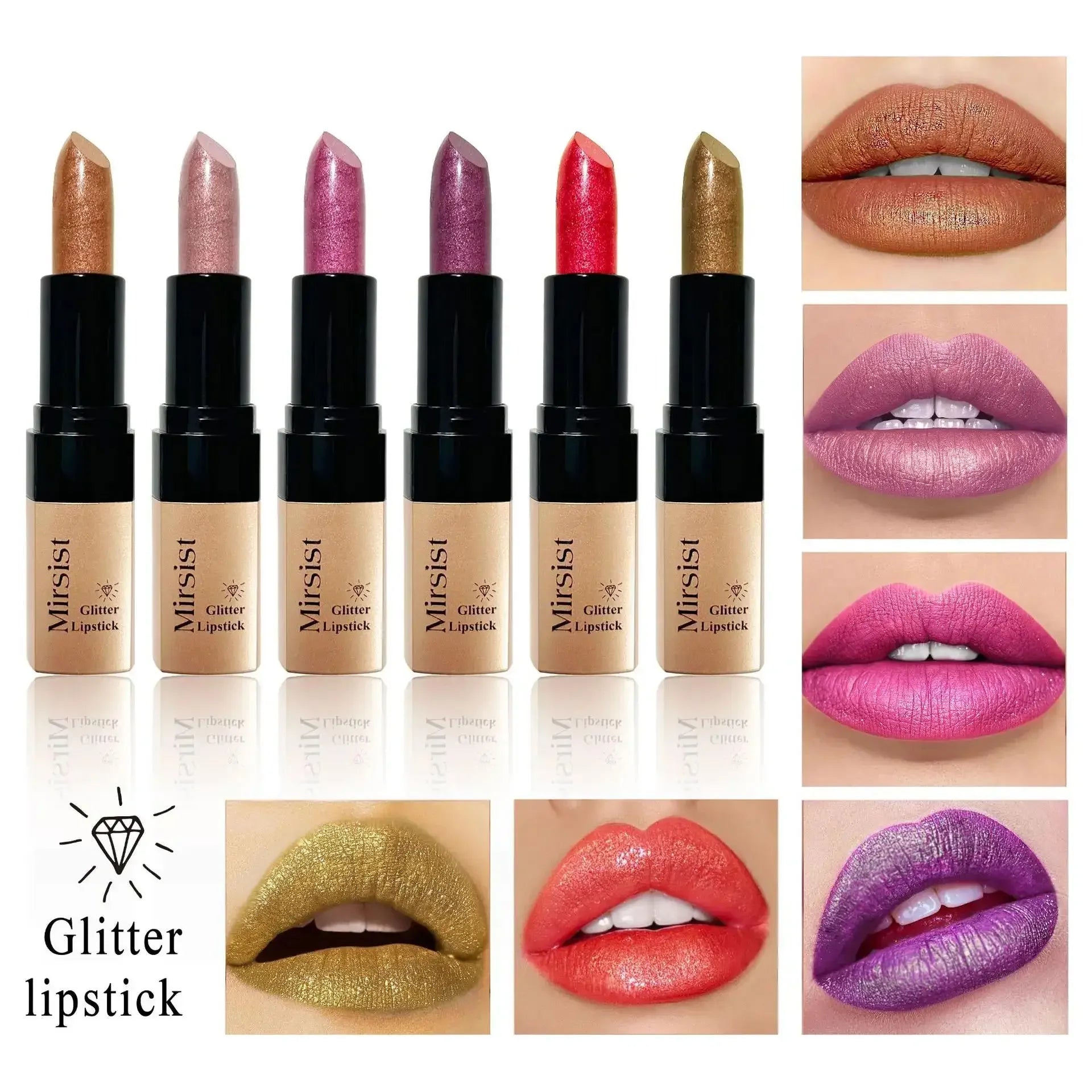Mirsist Diamond Lip Gloss – Glitter Metallic Shine, 6 Colors