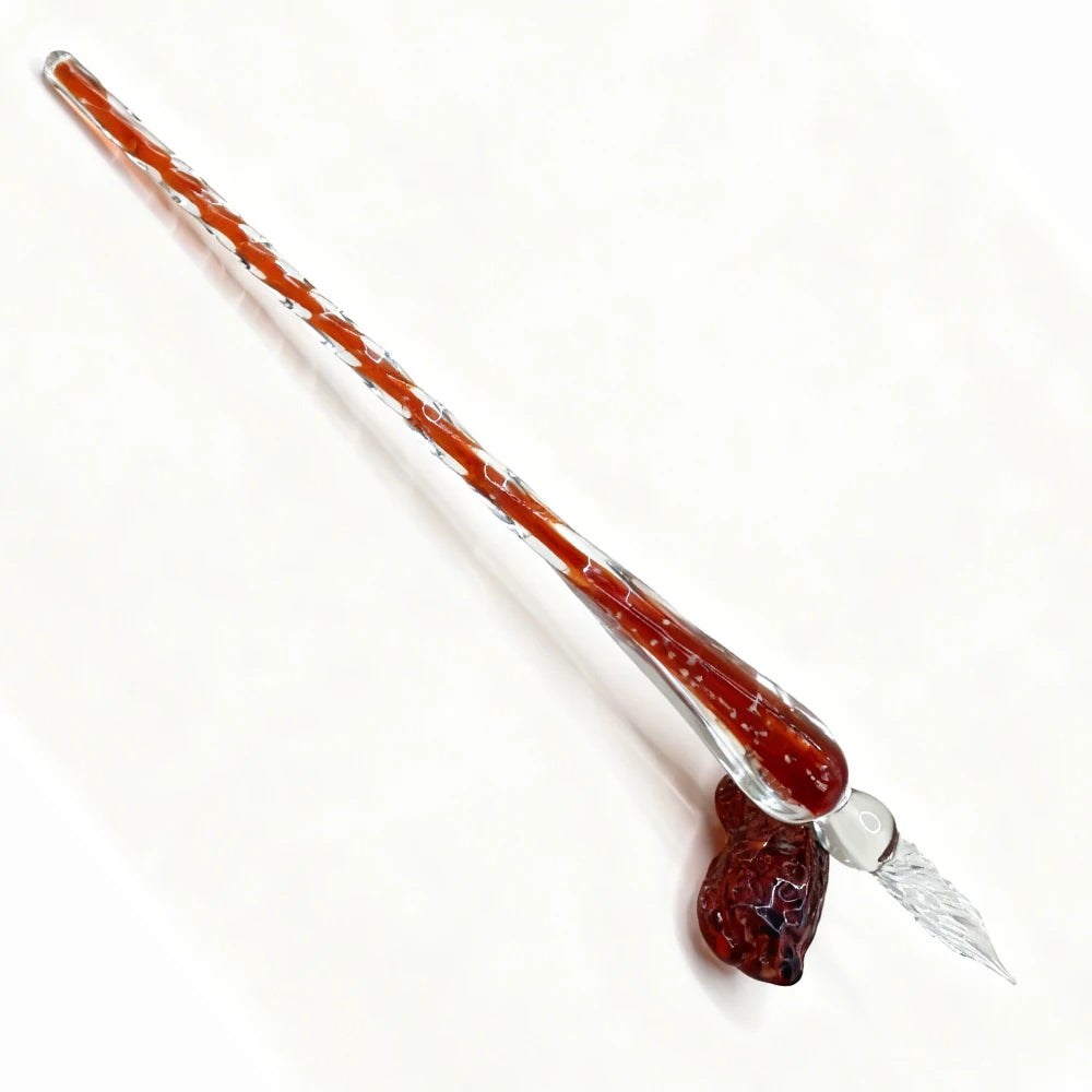 Handmade glass dip pen, Christmas crystal glass signature calligraphy vintage dip pen with peanut-shaped pen holder, ideal gift. Oasis Select Red