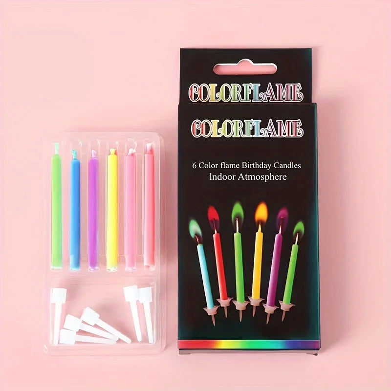 Colorful Flame Candles,Birthday Cake Decoration Plug-in Creative Rainbow Candles,Cake Atmosphere Candle Decoration Oasis Select 6pcs