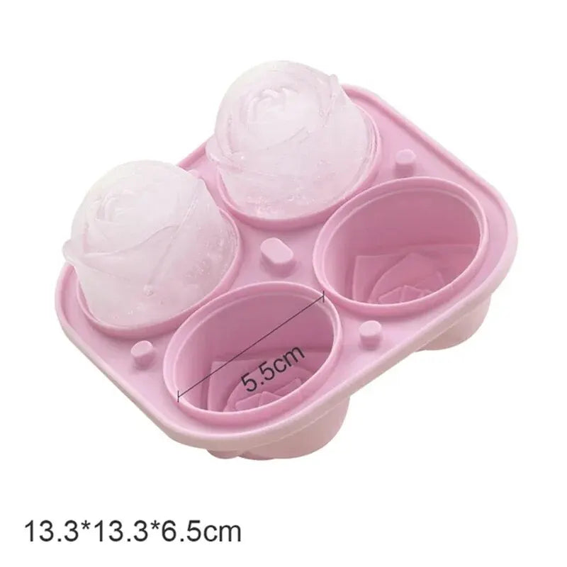 3D Rose Ice Molds 2.5 Inch, Large Ice Cube Trays, Make 4 Giant Cute Flower Shape Ice, Silicone Rubber Fun Big Ice Ball Maker Oasis Select Pink
