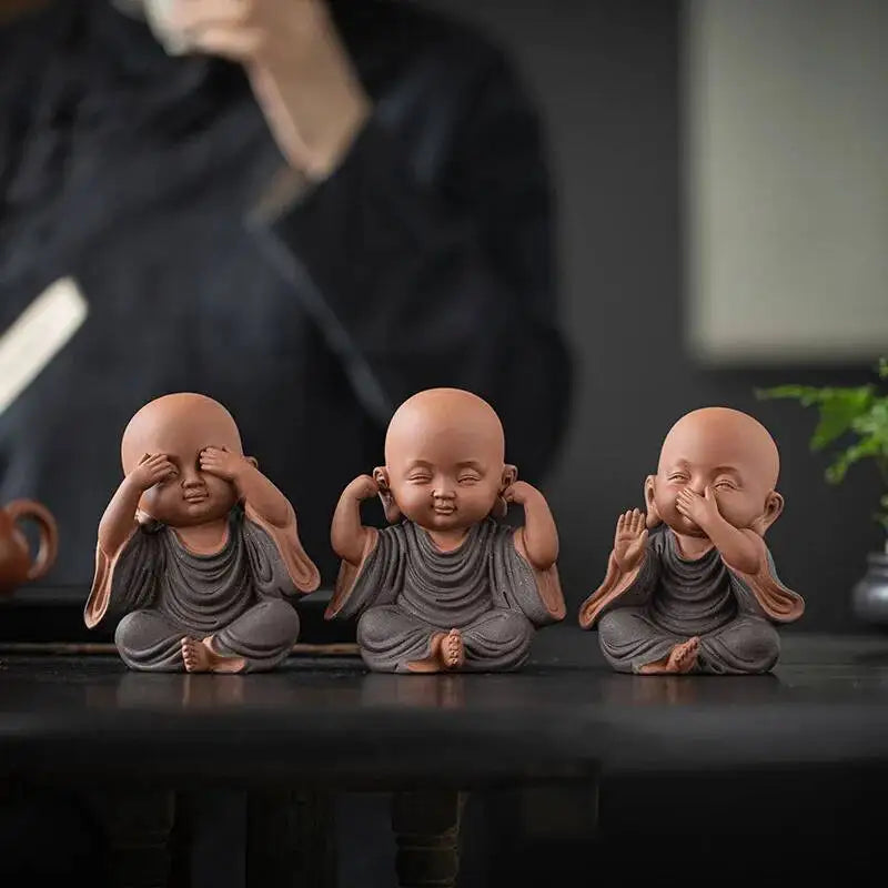 Purple Clay Little Monks Figurines Zen Tea Room Counter Desktop Tea Play Decorations Чаепитие Oasis Select
