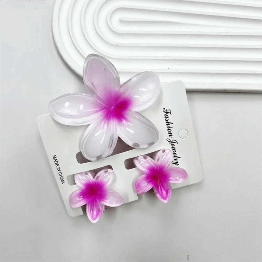 3Pcs/Set New Gradient Hair Claws Sweet Flower Plumeria Flower Hawaiian Flower Hair Clip Clamp Acrylic Hair Accessories Summer Oasis Select White Pink