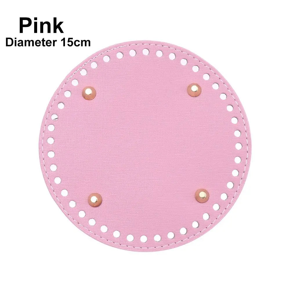 Material Crochet Bag With 52 holes DIY Bag Accessories for Knitted Bag PU leather Long Bag Bottom Oasis Select pink-Diameter 15CM