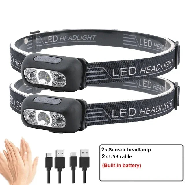Mini Rechargeable Sensor Headlamp Waterproof Work Light Built-in Battery USB Rechargeable Head Flashlight Camping Search Light Oasis Select Packing A 2PCS