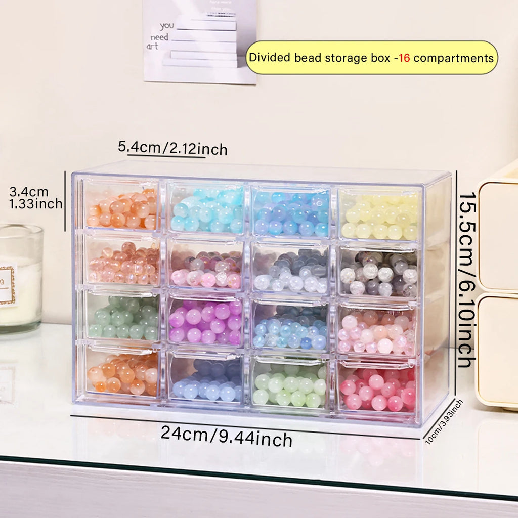1pc acrylic 16 grid drawer style acrylic bead storage box, large capacity stackable loose bead jewelry accessory organizer Oasis Select 16grids-transparent