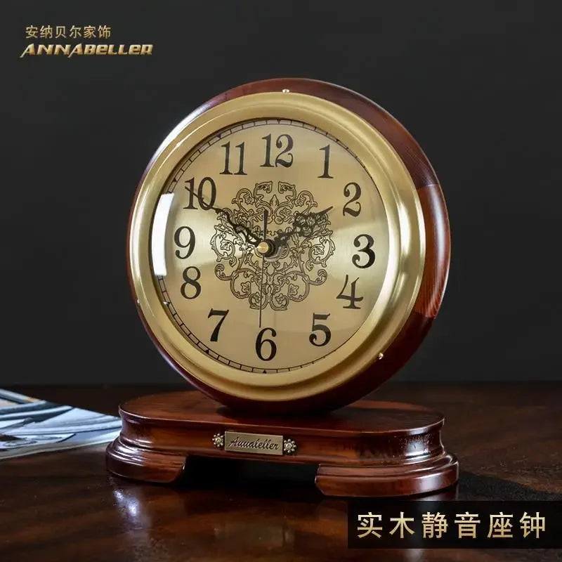 New European Solid Wood Clock Desk Table Decoration Home Living Room Antique Table Decoration Clock Oasis Select