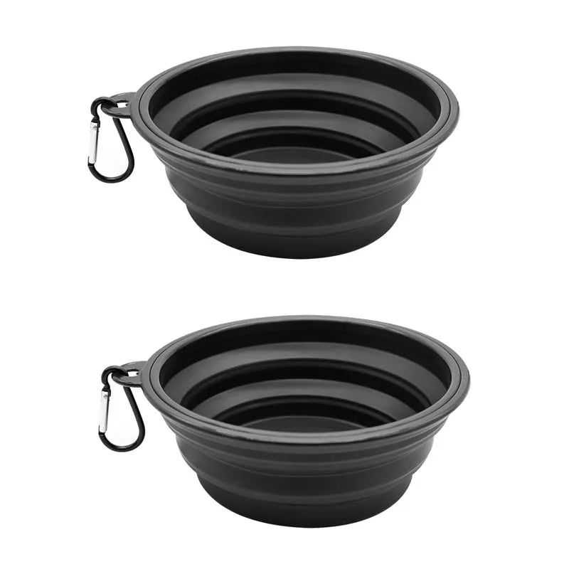 Portable Dog Bowl with Telescopic and Folding Design Suitable for Pets Including Food and Water Suitable for Outdoor Use Oasis Select black-2pcs