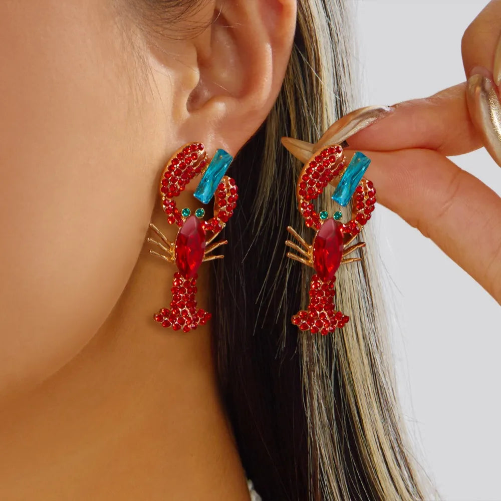 Creative Ocean Series Lobster Earrings Enameled Metal Exquisite Animal Earrings Ear Jewelry for Girls Ladies Oasis Select C