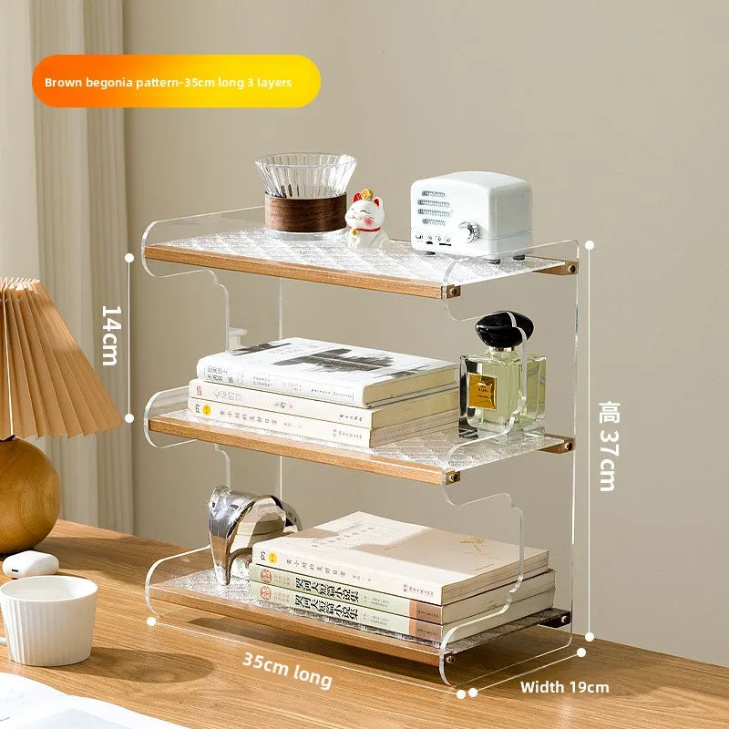 Desktop bookshelf, desktop shelf, desk storage rack, dormitory desk, study table, multi-layer shelf, multi-layer shelf Oasis Select Brown 3-35