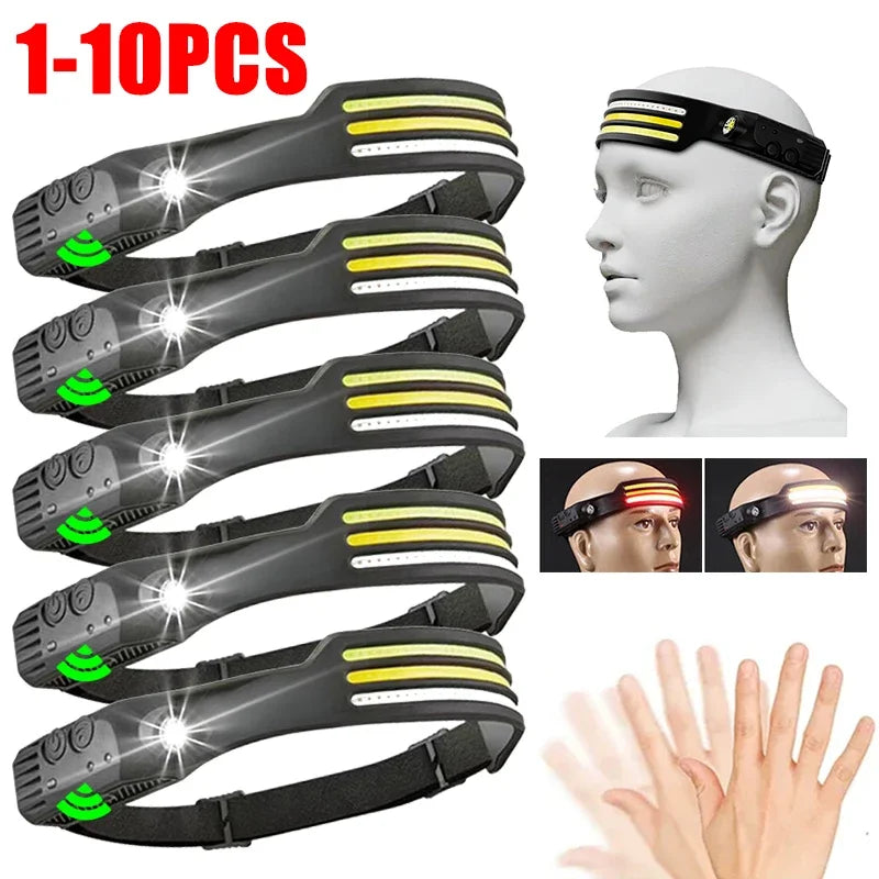 COB LED Headlamp Motion Sensor 10 Modes USB-C Rechargeable